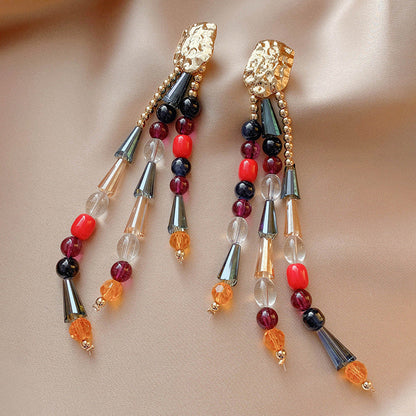 Pendientes bohemios con borlas de diamantes de imitación multicolor
