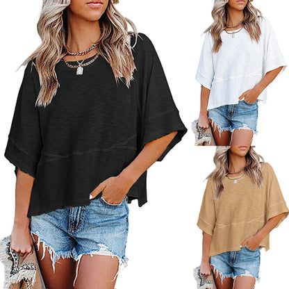 Casual Round Neck Blank T-Shirt for Women in Solid Colors
