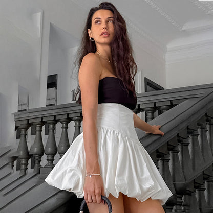 Falda abullonada de algodón de color liso elegante a la moda para mujer