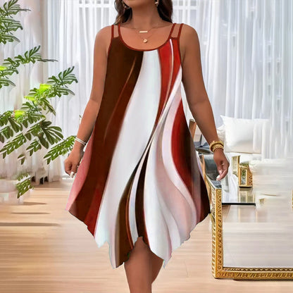 Vestido informal de talla grande con cuello redondo, sin mangas y dobladillo asimétrico para mujer