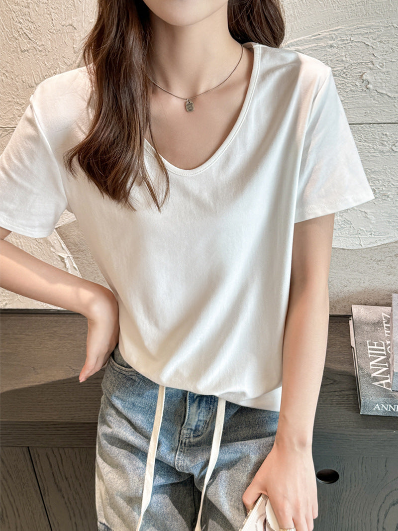 Camiseta holgada informal de verano para mujer, de color liso