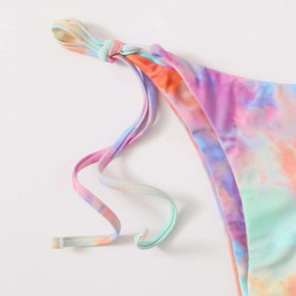 Conjunto de bikini de gasa con efecto tie-dye sexy para mujer