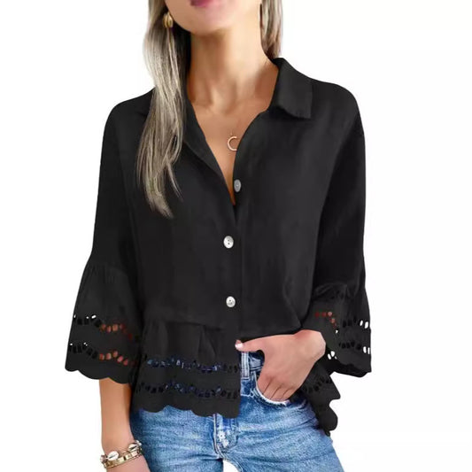 Women Fashion Casual Solid Color Blouse