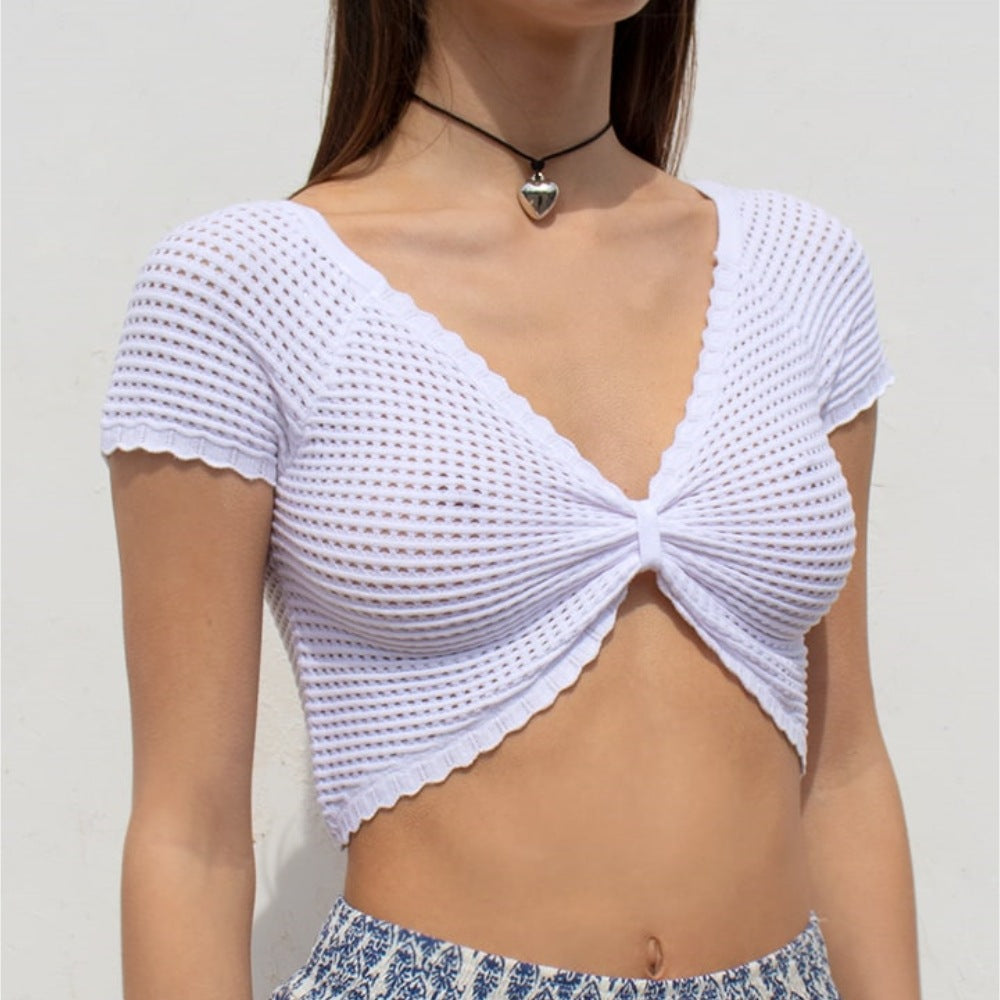 Top corto sexy de color sólido con aberturas para mujer