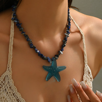 Bohemian Natural Gravel Beaded Starfish Sea Necklace