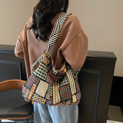 Bolso de hombro informal de gran capacidad con estampado de colores contrastantes para mujer