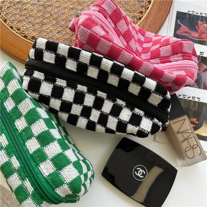 Bolsa de cosméticos de punto con cuadros coreanos en colores contrastantes