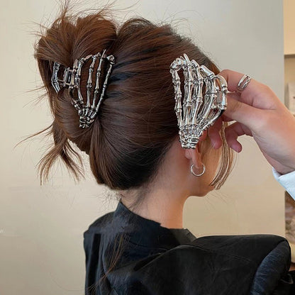 Main squelette d'Halloween pour femme, pince à cheveux en métal