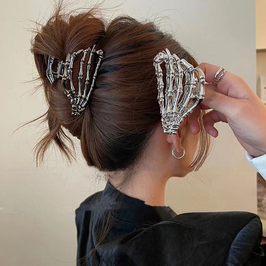 Main squelette d'Halloween pour femme, pince à cheveux en métal