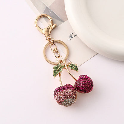Creative Cute Fruit Rhinestone Cherry Key Chain