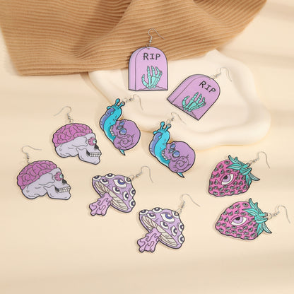 Pendientes acrílicos de Halloween para mujer con diseño de calavera de Diablo, fresa y lápida