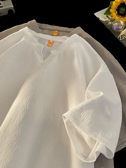 Men Summer Loose V-Neck Ice Silk T-Shirt