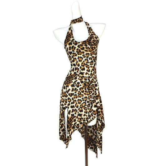 Women Fashion Sexy Irregular Leopard Printed Backless Dress