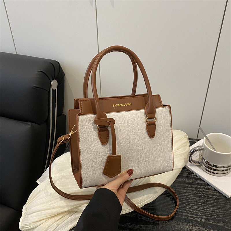 Bolso de mano pequeño cuadrado de PU con bloques de colores, informal y sencillo, a la moda para mujer