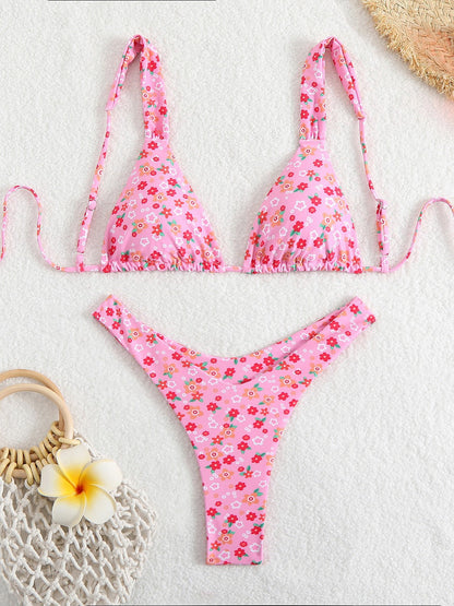 Maillot de bain bikini sexy à lacets et imprimé floral pour femme