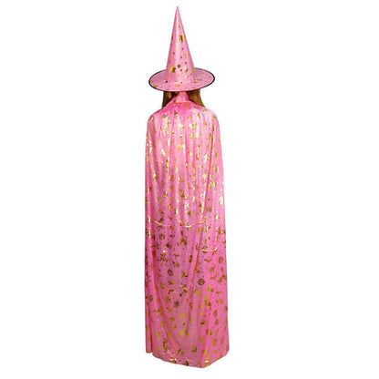 Costume de performance de bal d'Halloween pour enfants et adultes, cape et chapeau de sorcière