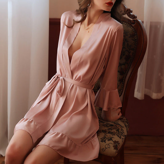 Women Fashion Sexy Silk Loose Leaf Cuff Pajamas