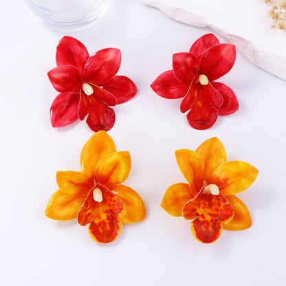 Bohemian Exaggerated Fashion Floral Earrings - Colorful Plastic Resin Jewelry