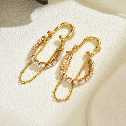 18K Gold Zircon Tassel Ear Clip