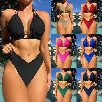 Bikini sexy con cuello halter dividido para mujer para vacaciones de verano
