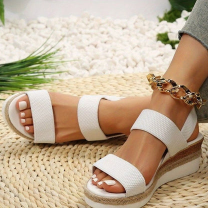 Sandales compensées décontractées en corde de chanvre de couleur unie pour femmes