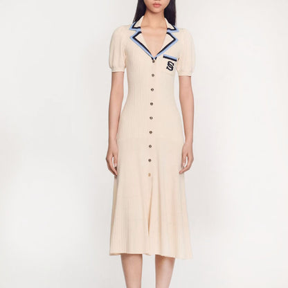 Women Fashion Elegant Contrast Color Knitted Dress