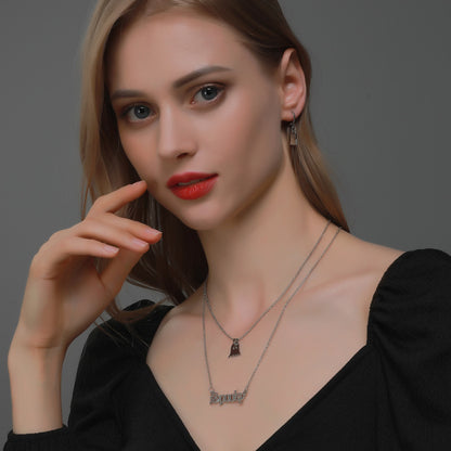 Conjunto de collar y pendientes de doble capa con diseño de diablillo para mujer, sencillo y divertido, para Halloween