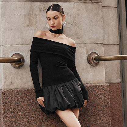 Robe sexy à manches longues et épaules dénudées pour femme