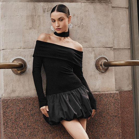 Women Fashion Sexy Long Sleeve Off Shoulder Dress