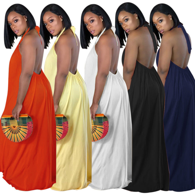 Women's Fashion Boho Halter Neck Sleeveless Loose Maxi Dress