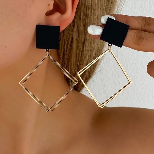 Women Fashion Exaggerated Simple Metal Square Earrings