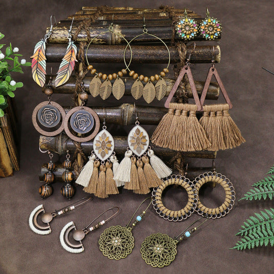 Boucles d'oreilles à pompons vintage de style ethnique bohème