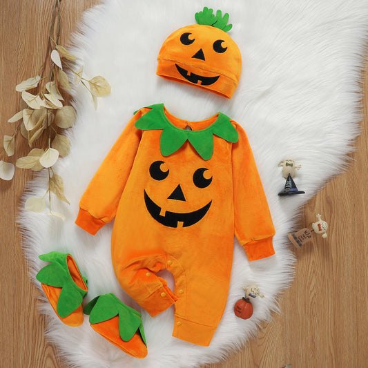 Kids Baby Long Sleeve Halloween Romper with Silver Velvet