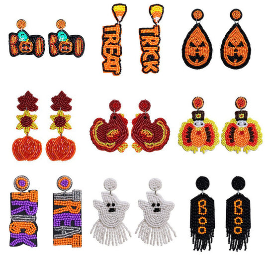 Pendientes de cuentas divertidos con dibujos animados de Halloween para mujer