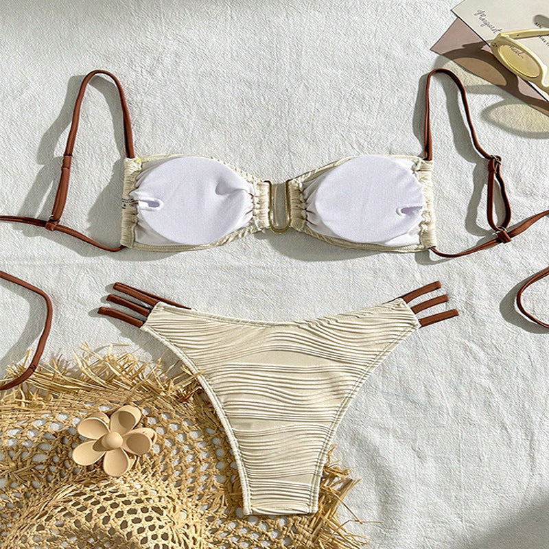 Maillot de bain bikini à lacets et blocs de couleurs tendance pour femme - Sexy et élégant