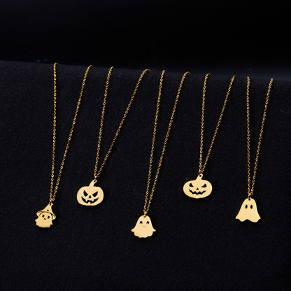 Collar con cara de calabaza de acero de titanio con elementos de Halloween