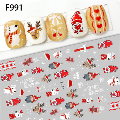 Pegatinas de uñas con diseño de copos de nieve y alces navideños