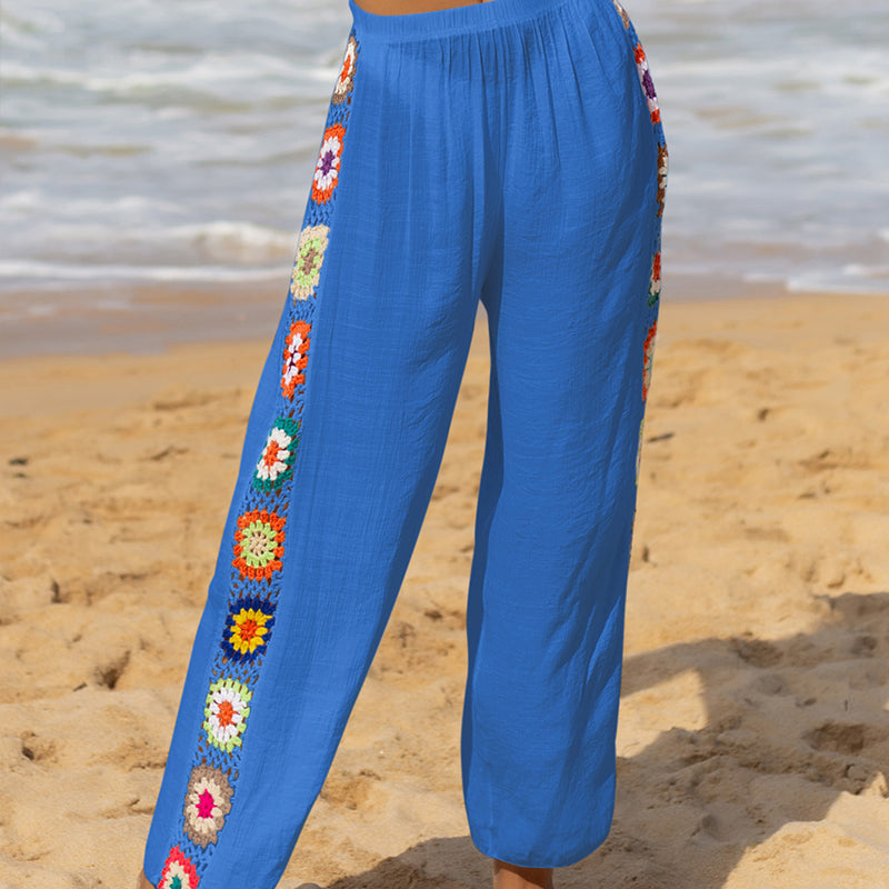 Pantalones anchos de algodón de color liso para mujer, informales, para vacaciones