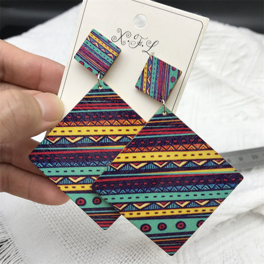 Boucles d'oreilles bohèmes vintage multicolores imprimées