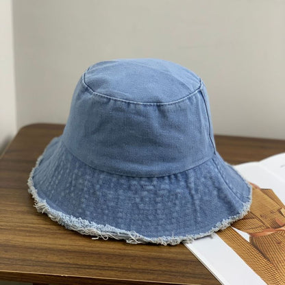 Sombrero de pescador de mezclilla personalizado con dobladillo sin rematar y protector solar de moda