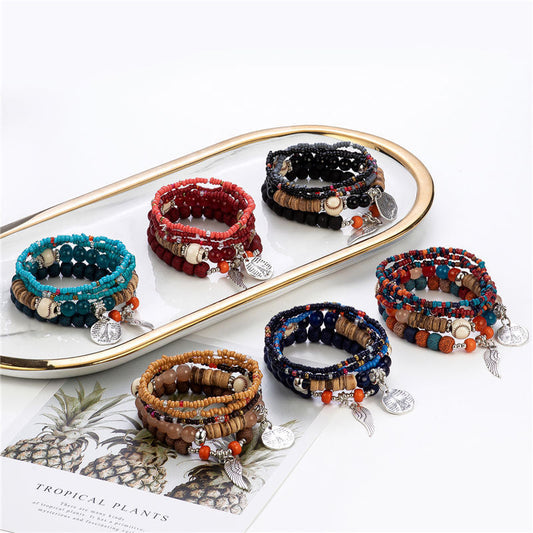 Women Bohemian Ethnic Style Multi-Layer Bead Bracelet