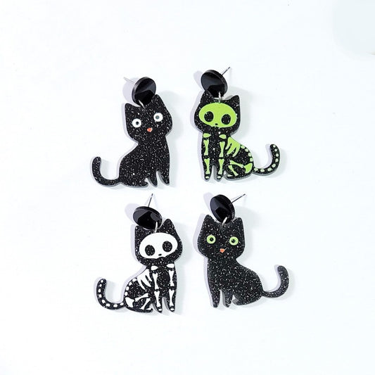 Halloween Women Fashion Glitter Skull Cat Earrings