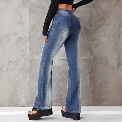 Pantalones vaqueros elásticos con degradado de moda para mujer - Pantalones vaqueros de cintura alta