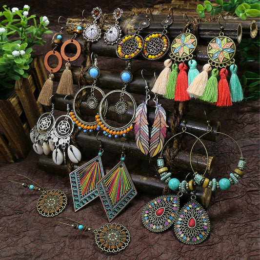 Boucles d'oreilles à pompons créatives de style ethnique bohème rétro