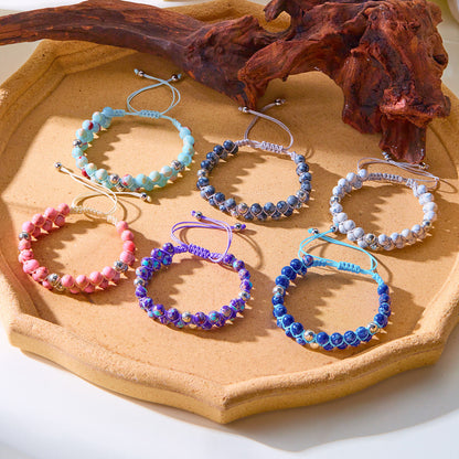 Women Fashion Casual Boho Handmade Woven Double-Layer Winding Natural Stone Bracelet
