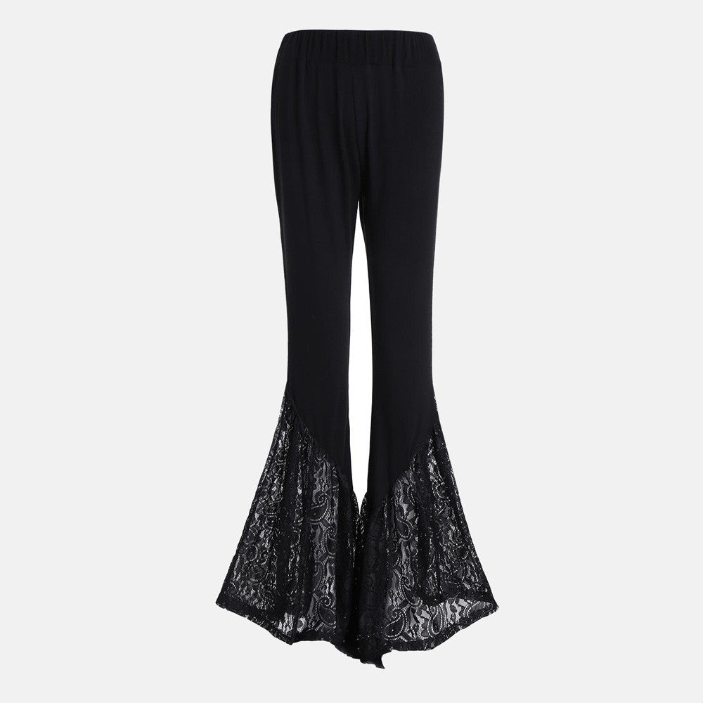 Women Black Gothic Lace Flared Pants