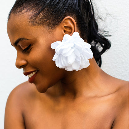 Exaggerated Fabric Floral Earrings Fashion Cloth Jewelry