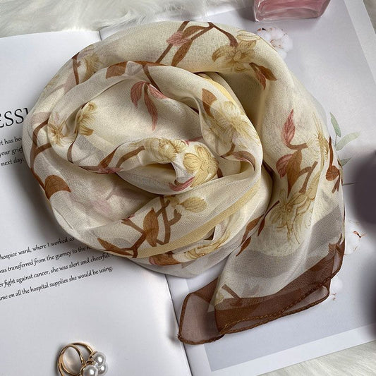 Bufanda de seda con estampado floral para mujer