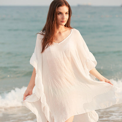 Summer Women Casual Beach Bat Shirt Cover-Up