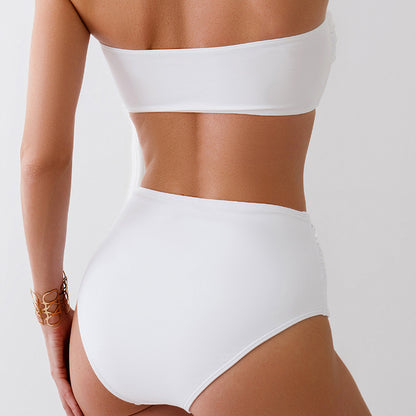Women Fashion Sexy Solid Color Flower Tube Top Bikini Swimsuit